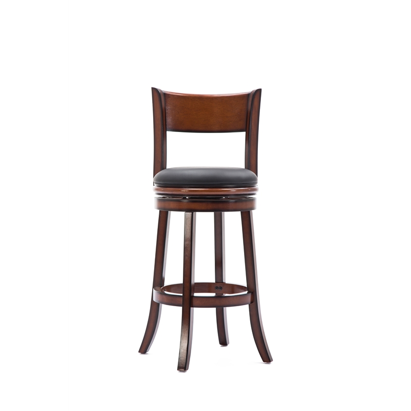 Pemberly Row Rubberwood Bar Height Swivel Stool with Faux Leather in Brandy