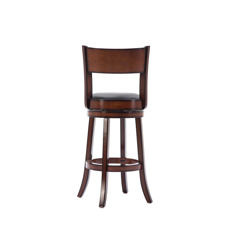 Pemberly Row Rubberwood Bar Height Swivel Stool with Faux Leather in Brandy