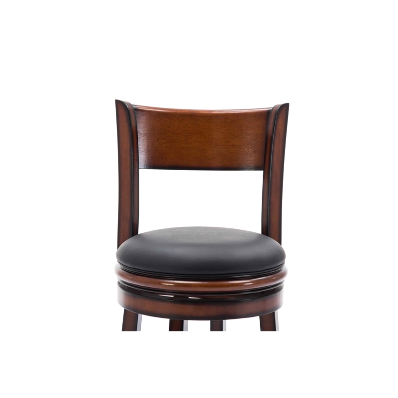 Pemberly Row Rubberwood Bar Height Swivel Stool with Faux Leather in Brandy