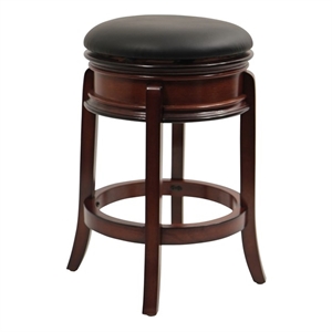 Pemberly Row Rubberwood Backless Swivel Counter Stool with Footrest in Brandy