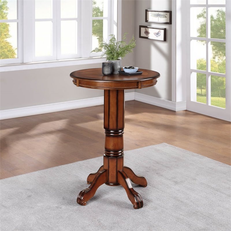 Pemberly Row Hardwood Pub Table with Claw and Ball Feet in Brandy
