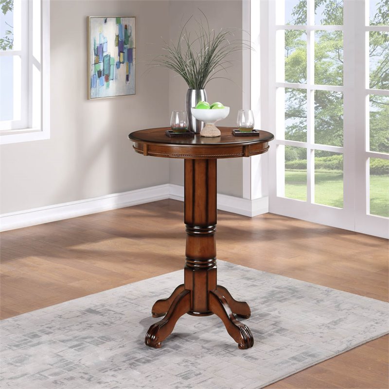 Pemberly Row Hardwood Pub Table with Claw and Ball Feet in Brandy