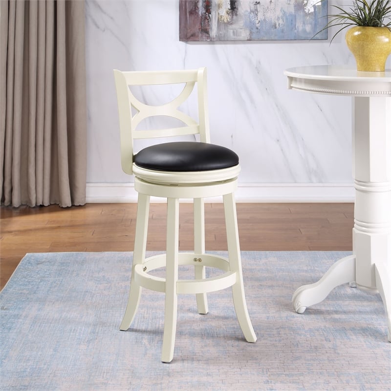 Pemberly Row Hardwood Swivel Bar Stool with Faux Leather Seat in Buttermilk