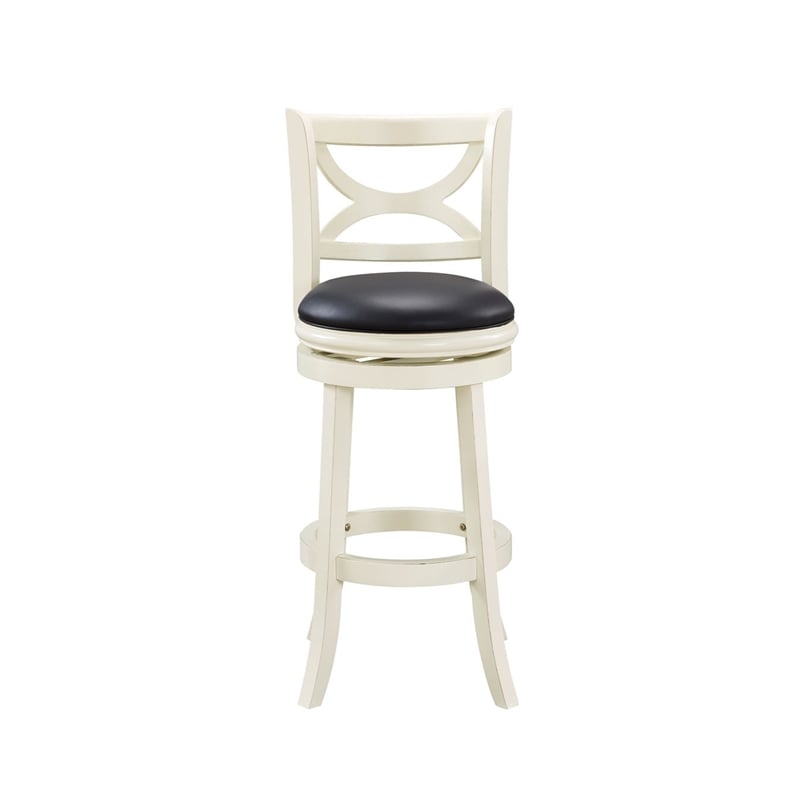 Pemberly Row Hardwood Swivel Bar Stool with Faux Leather Seat in Buttermilk