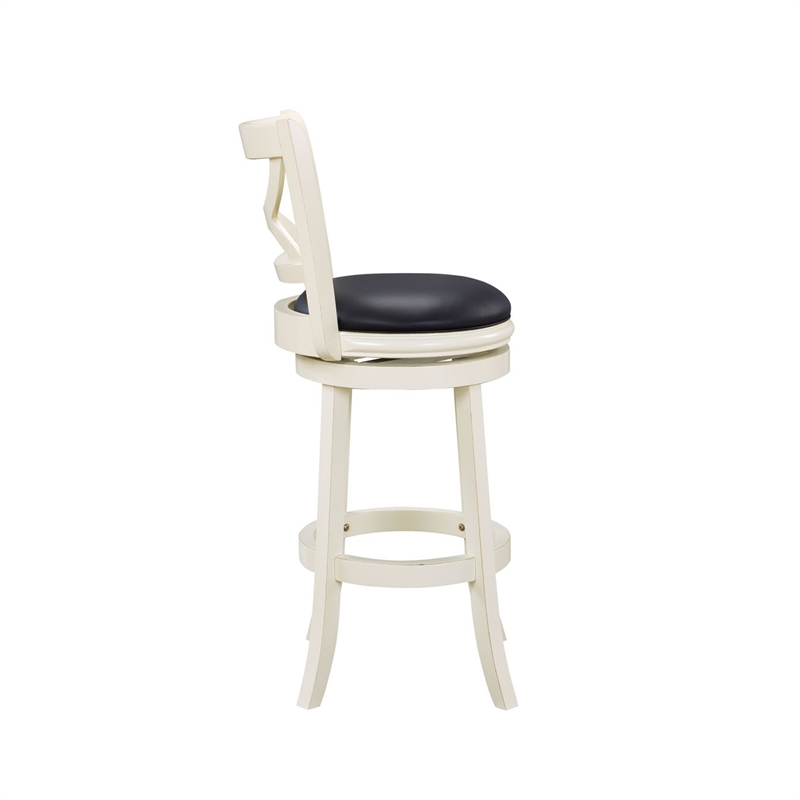 Pemberly Row Hardwood Swivel Bar Stool with Faux Leather Seat in Buttermilk
