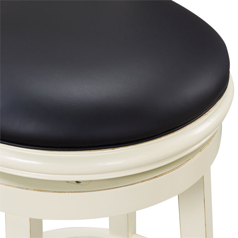 Pemberly Row Hardwood Swivel Bar Stool with Faux Leather Seat in Buttermilk
