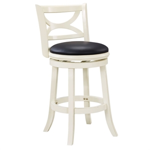 Pemberly Row Hardwood Swivel Bar Stool with Faux Leather Seat in Buttermilk
