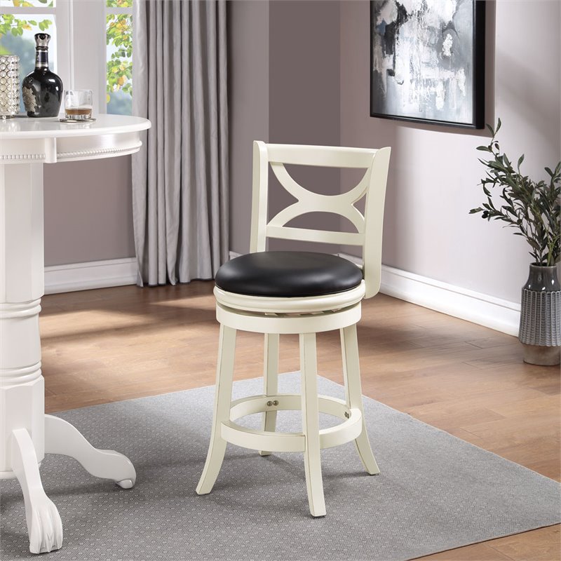 Pemberly Row Hardwood Counter Height Swivel Stool with Cushion in Buttermilk