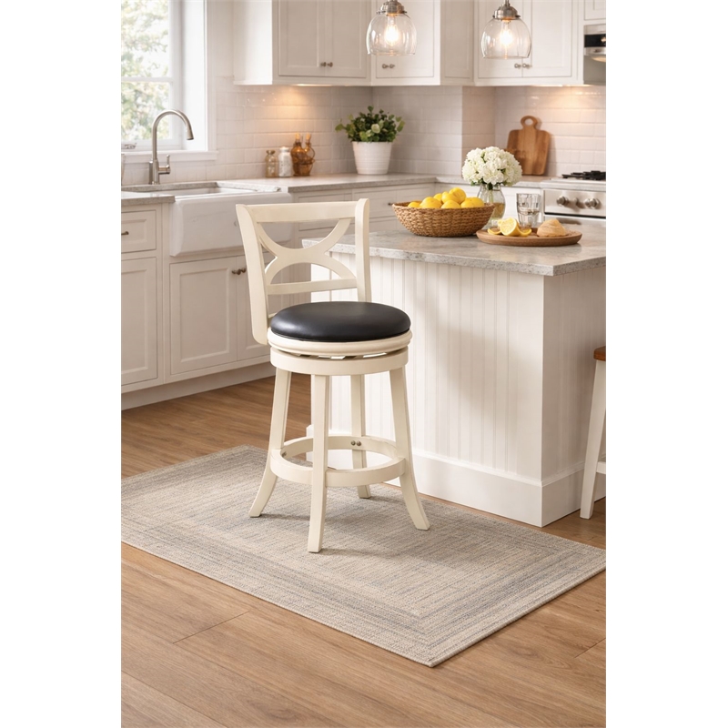 Pemberly Row Hardwood Counter Height Swivel Stool with Cushion in Buttermilk