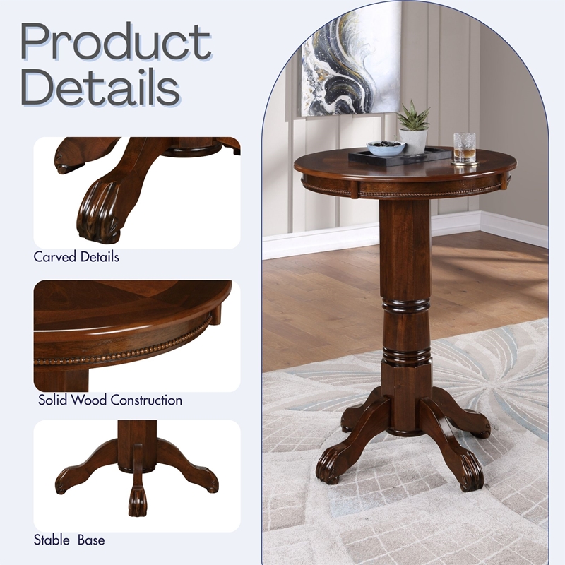 Pemberly Row Hardwood Pub Table with Sunburst Veneer Top in Cappuccino