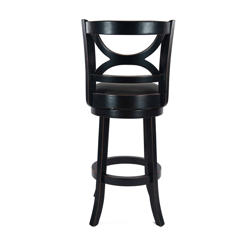 Pemberly Row Rubberwood Swivel Bar Stool with Faux Leather in Black Sandthru