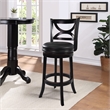 Pemberly Row Rubberwood Swivel Bar Stool with Faux Leather in Black Sandthru