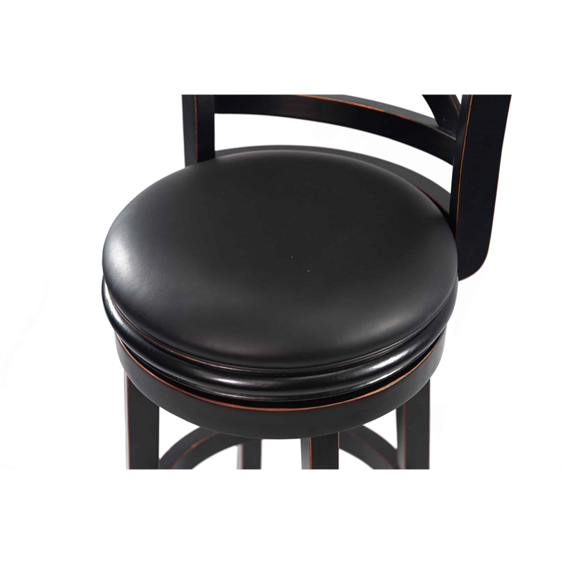 Pemberly Row Rubberwood Swivel Bar Stool with Faux Leather in Black Sandthru