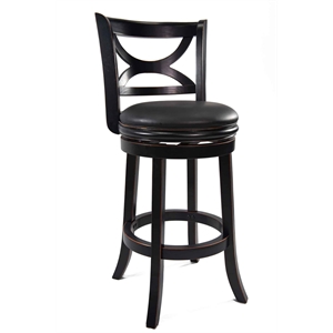 Pemberly Row Rubberwood Swivel Bar Stool with Faux Leather in Black Sandthru
