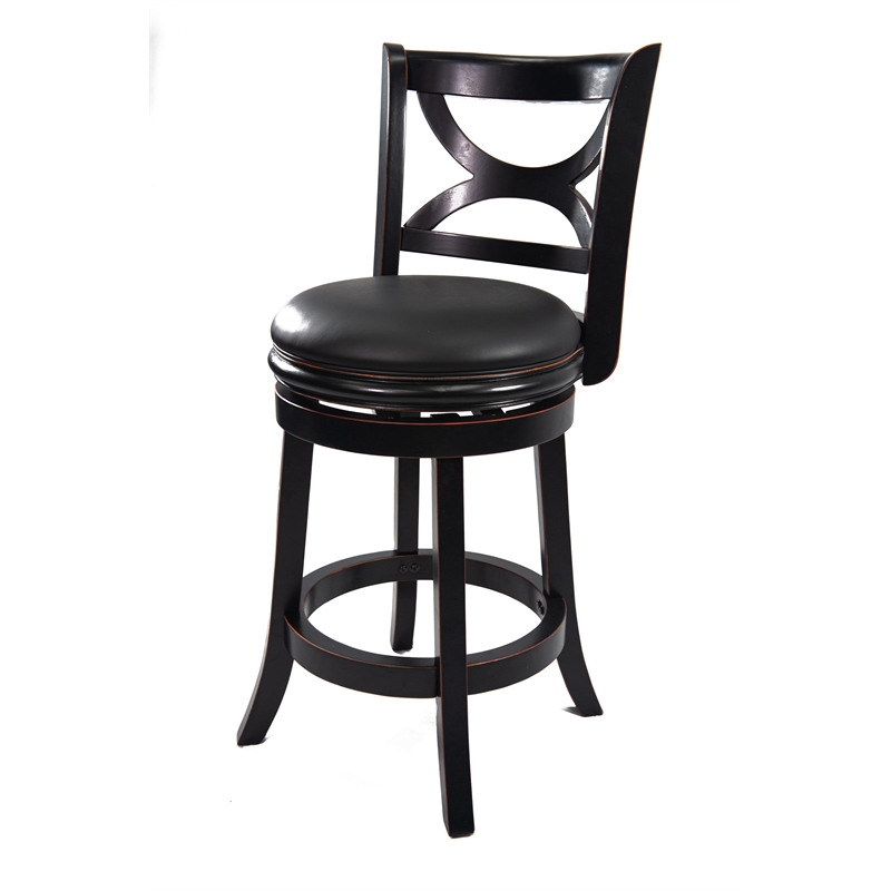 Pemberly Row Hardwood Counter Height Swivel Stool with Cushion in Black Sandthru