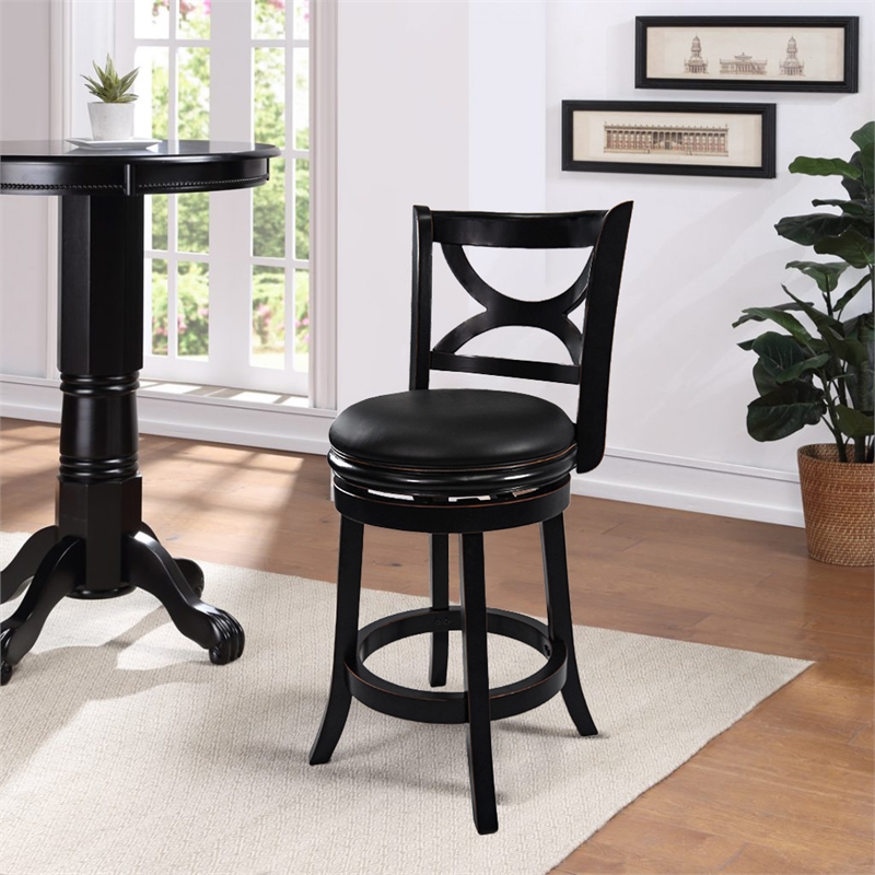 Pemberly Row Hardwood Counter Height Swivel Stool with Cushion in Black Sandthru
