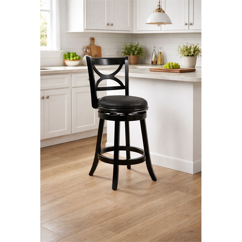 Pemberly Row Hardwood Counter Height Swivel Stool with Cushion in Black Sandthru