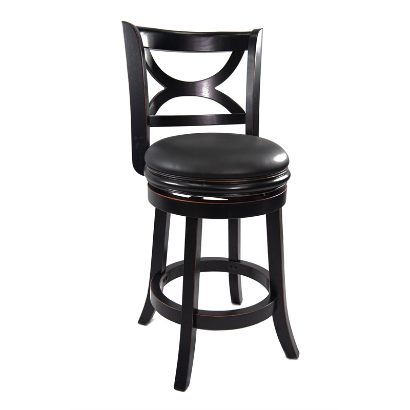 Pemberly Row Hardwood Counter Height Swivel Stool with Cushion in Black Sandthru