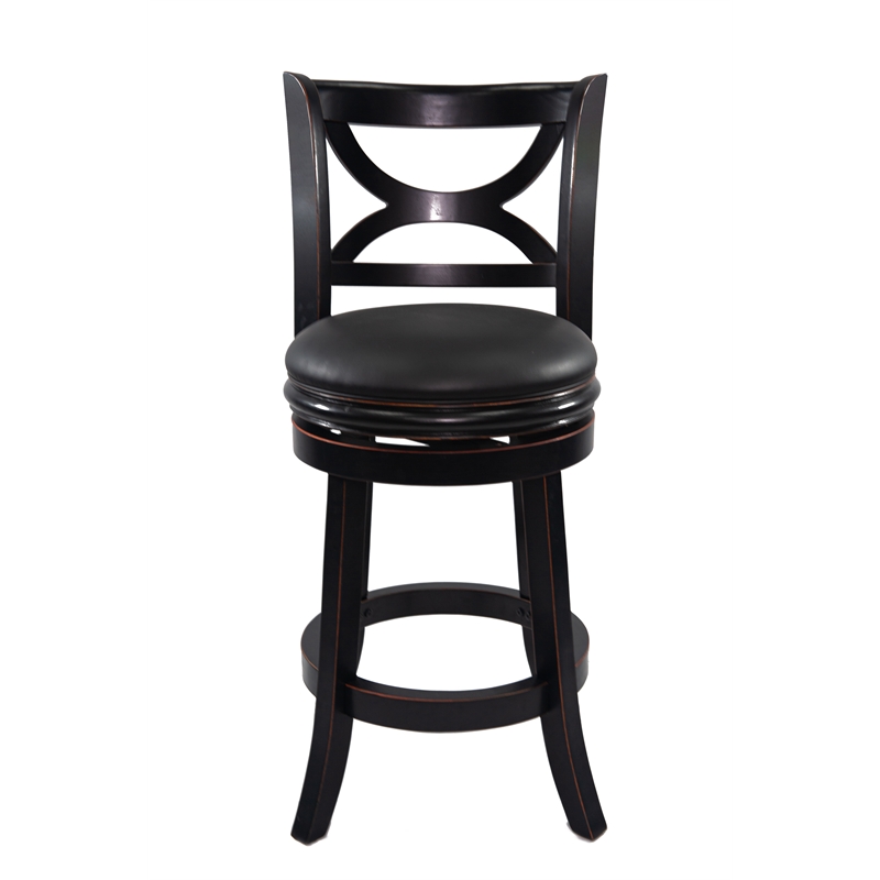 Pemberly Row Hardwood Counter Height Swivel Stool with Cushion in Black Sandthru