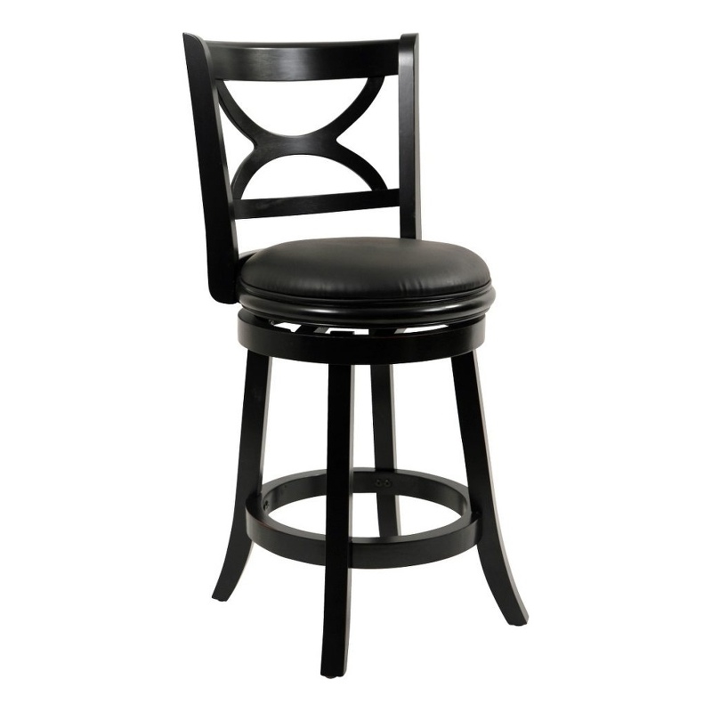 Pemberly Row Hardwood Counter Height Swivel Stool with Cushion in Black Sandthru