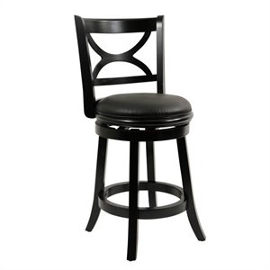 Pemberly Row Hardwood Counter Height Swivel Stool with Cushion in Black Sandthru