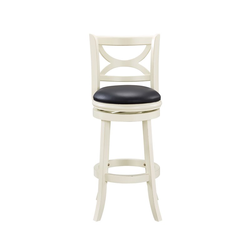 Pemberly Row Hardwood Bar Height Swivel Stool with Foam Cushion in Buttermilk