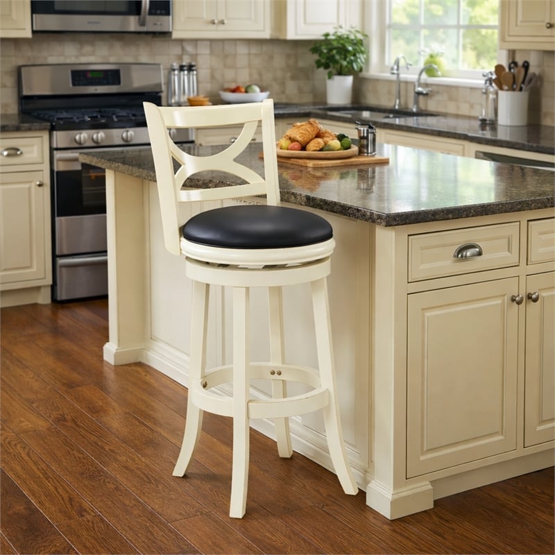 Pemberly Row Hardwood Bar Height Swivel Stool with Foam Cushion in Buttermilk