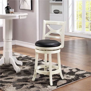 Pemberly Row Hardwood Swivel Counter Stool with Faux Leather in Buttermilk