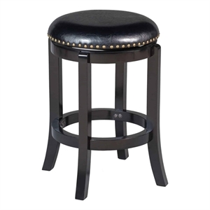 Pemberly Row Rubberwood 24.5&quot Backless Swivel Bar Stool in Black