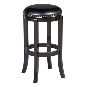 Pemberly Row Rubberwood Swivel Backless Bar Stool with Nailhead Trim in Black