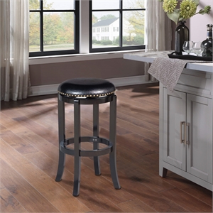 Pemberly Row Rubberwood Swivel Backless Bar Stool with Nailhead Trim in Black