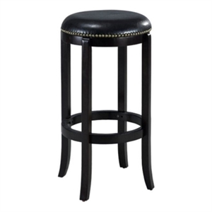 Pemberly Row Rubberwood 29.75&quot Swivel Bar Stool with Nailhead Trim in Black