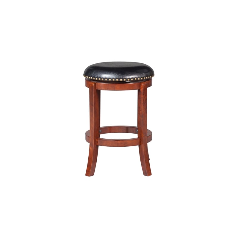 Pemberly Row Rubberwood Swivel Backless Counter Stool with Foam Seat in Cherry