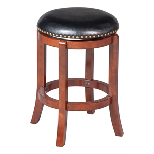 Pemberly Row Rubberwood Swivel Backless Counter Stool with Foam Seat in Cherry