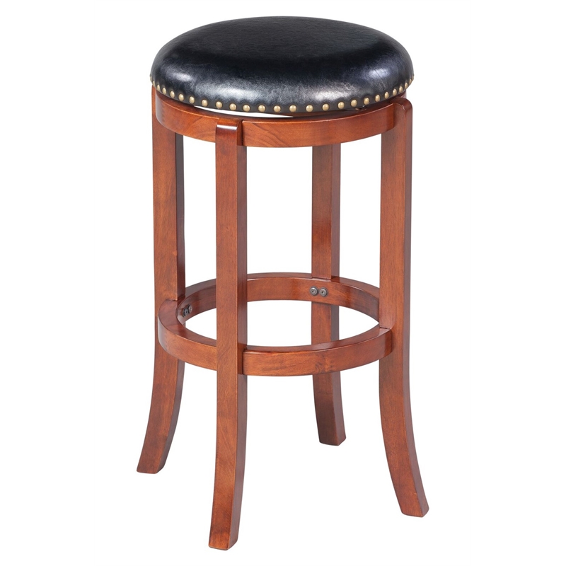 Pemberly Row Rubberwood Bar Height Swivel Backless Stool in Cherry