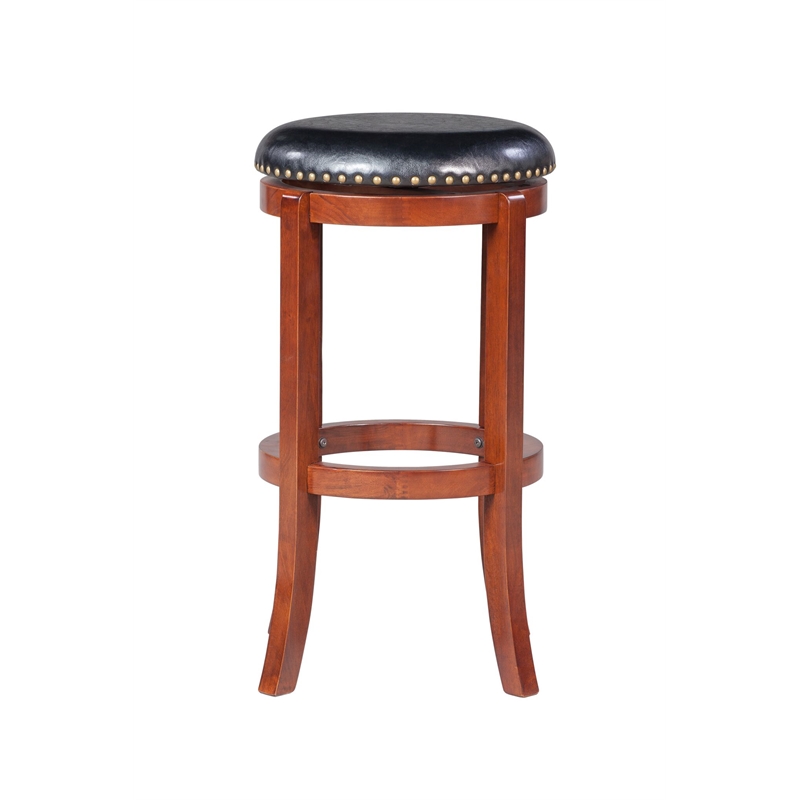 Pemberly Row Rubberwood Bar Height Swivel Backless Stool in Cherry