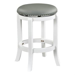 Pemberly Row 24.5&quot Backless Faux Leather Swivel Counter Stool in White