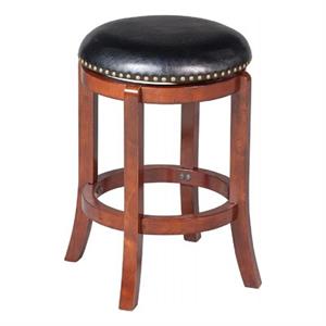 Pemberly Row Rubberwood 24.5&quot Swivel Bar Stool with Nailhead Trim in Cherry