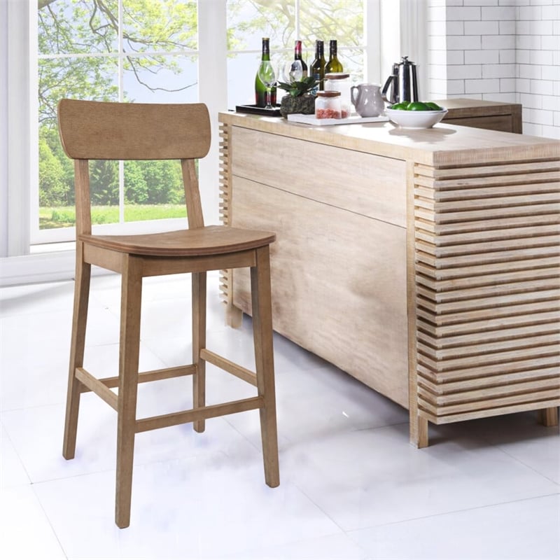 Pemberly Row Eco-Friendly Rubberwood Bar Stool in Barnwood Wire-Brush