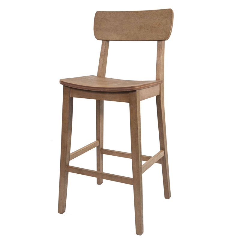 Pemberly Row Eco-Friendly Rubberwood Bar Stool in Barnwood Wire-Brush