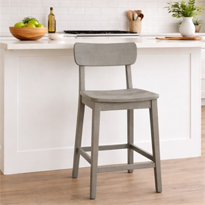 Pemberly Row Rubberwood Farmhouse Counter Stool with Curved Back in Fallen Rock