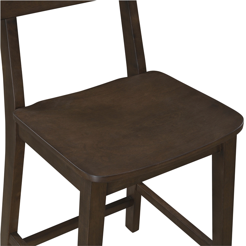 Pemberly Row Farmhouse Rubberwood Wire Brushed Counter Stool in Carbonite Brown