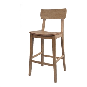 Pemberly Row Rubberwood Farmhouse Bar Stool with Curved Seat in Barnwood Brown