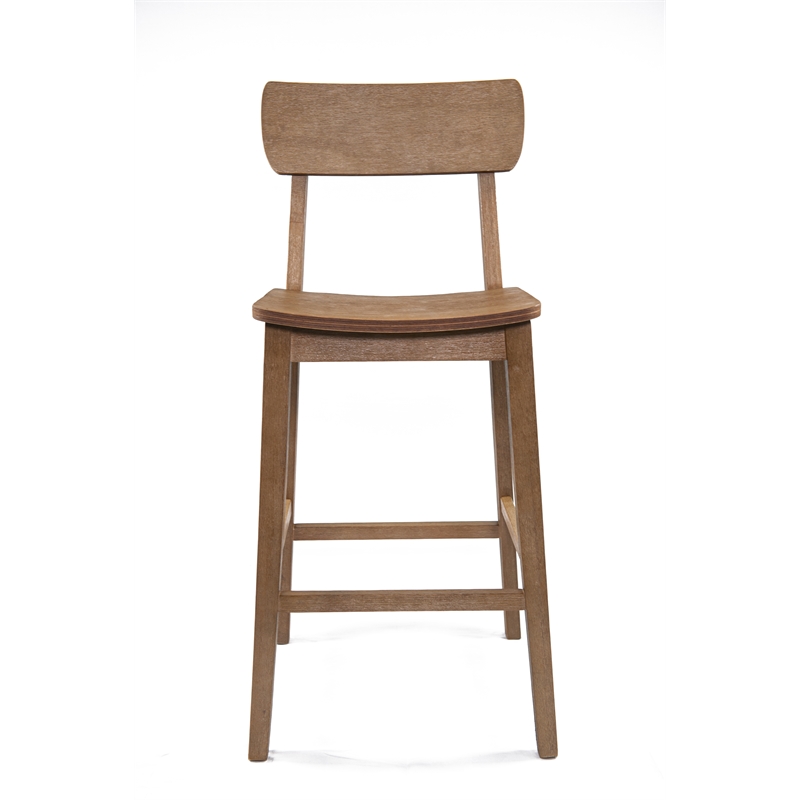 Pemberly Row Rubberwood Farmhouse Bar Stool with Curved Seat in Barnwood Brown