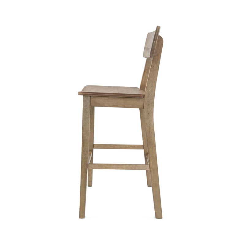 Pemberly Row Rubberwood Farmhouse Bar Stool with Curved Seat in Barnwood Brown