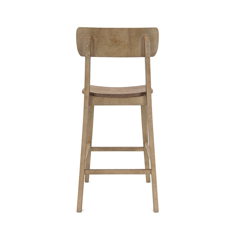 Pemberly Row Rubberwood Farmhouse Bar Stool with Curved Seat in Barnwood Brown