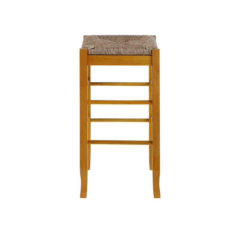 Pemberly Row Rubberwood Square Rush Woven Backless Bar Stool in Oak