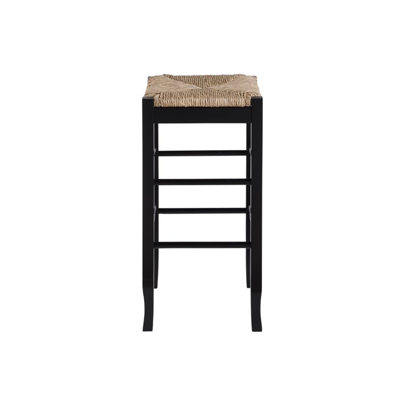 Pemberly Row Rubberwood Square Rush Woven Backless Bar Stool in Black