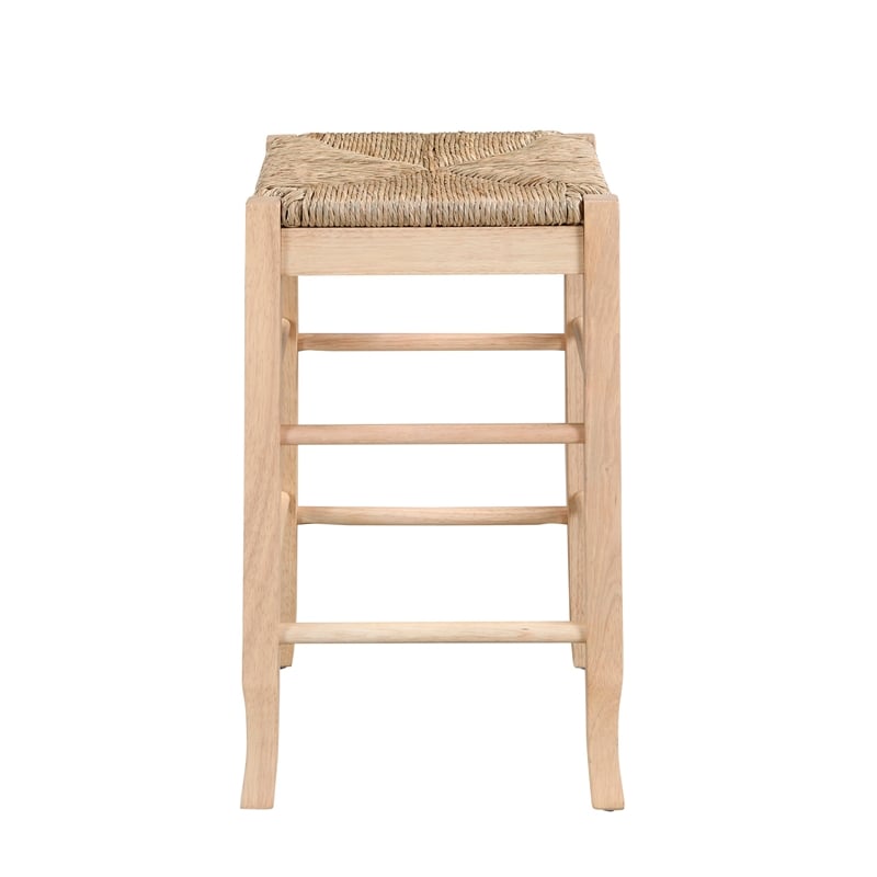 Pemberly Row Hardwood Square Rush Woven Backless Counter Stool in Blonde Oak