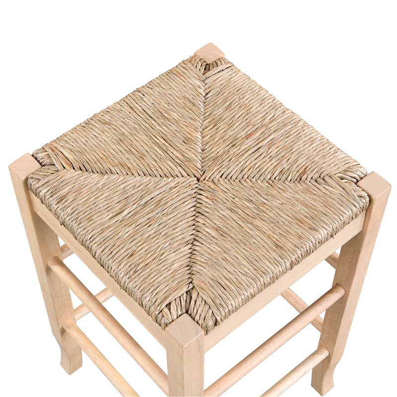 Pemberly Row Hardwood Square Rush Woven Backless Counter Stool in Blonde Oak